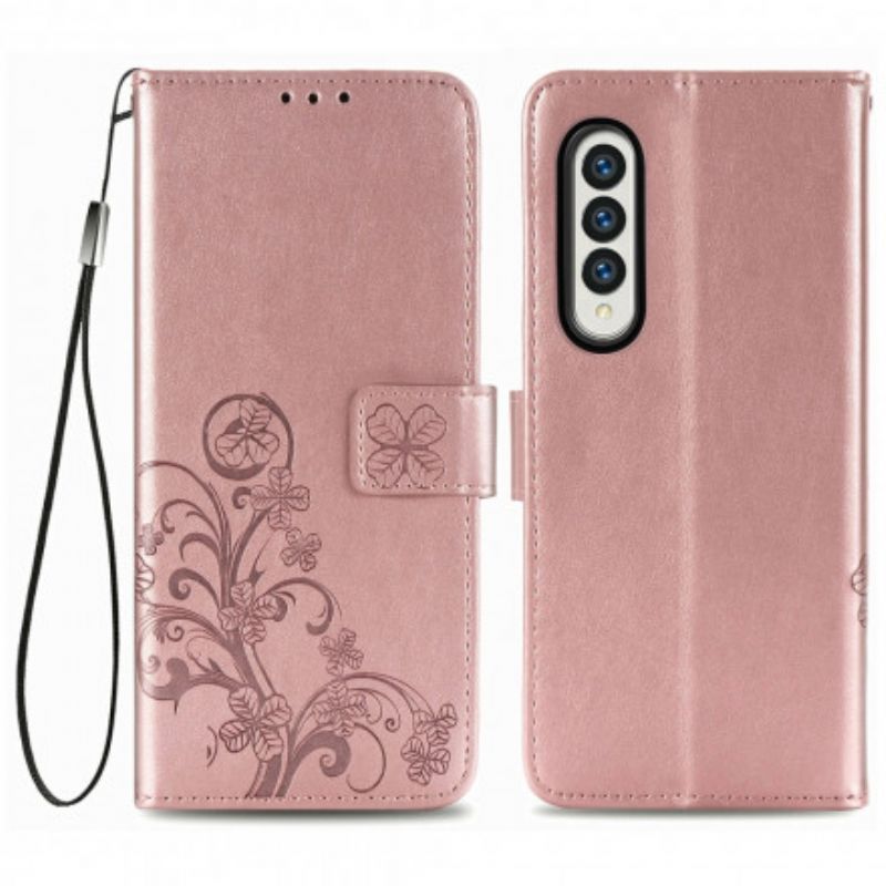 Leren Hoesje Samsung Galaxy Z Fold 3 5g Bloemen Ontwerp Met Riem