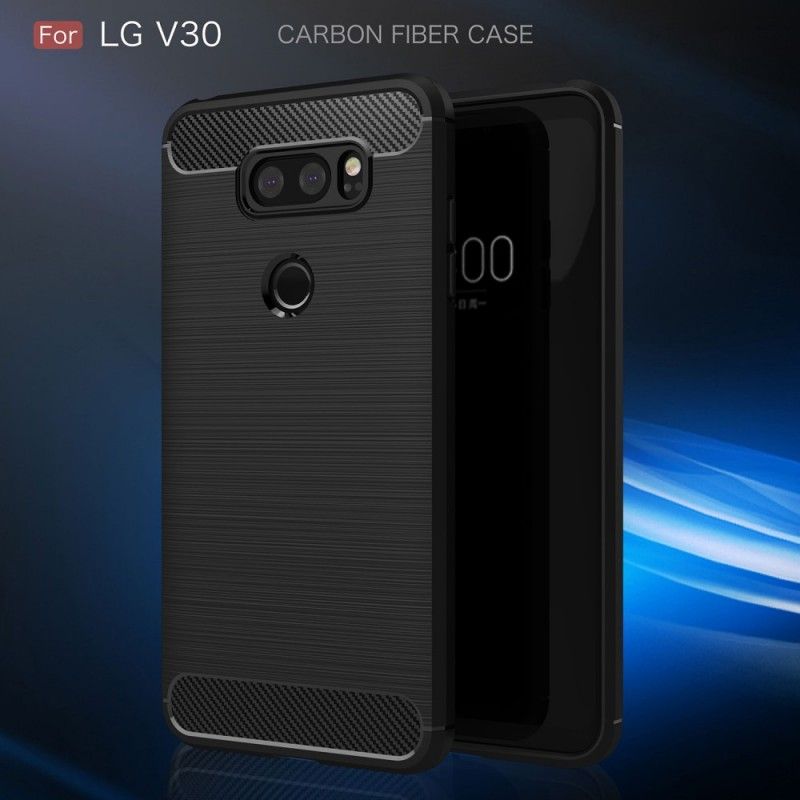 Hoesje LG V30 Rood Zwart Geborsteld Koolstofvezel