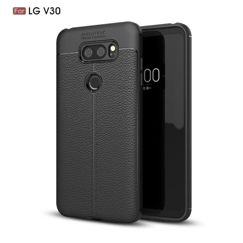 Hoesje voor LG V30 Rood Zwart Dubbellijns Lychee Leereffect