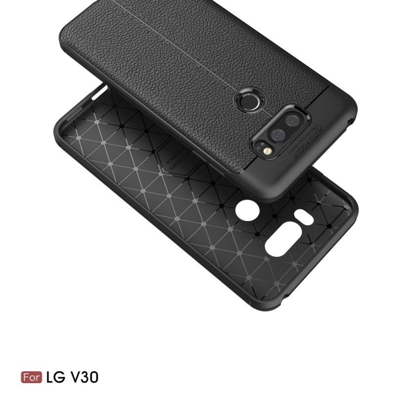 Hoesje voor LG V30 Rood Zwart Dubbellijns Lychee Leereffect