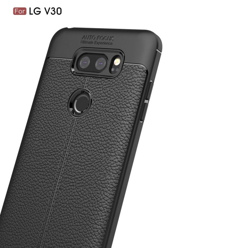 Hoesje voor LG V30 Rood Zwart Dubbellijns Lychee Leereffect