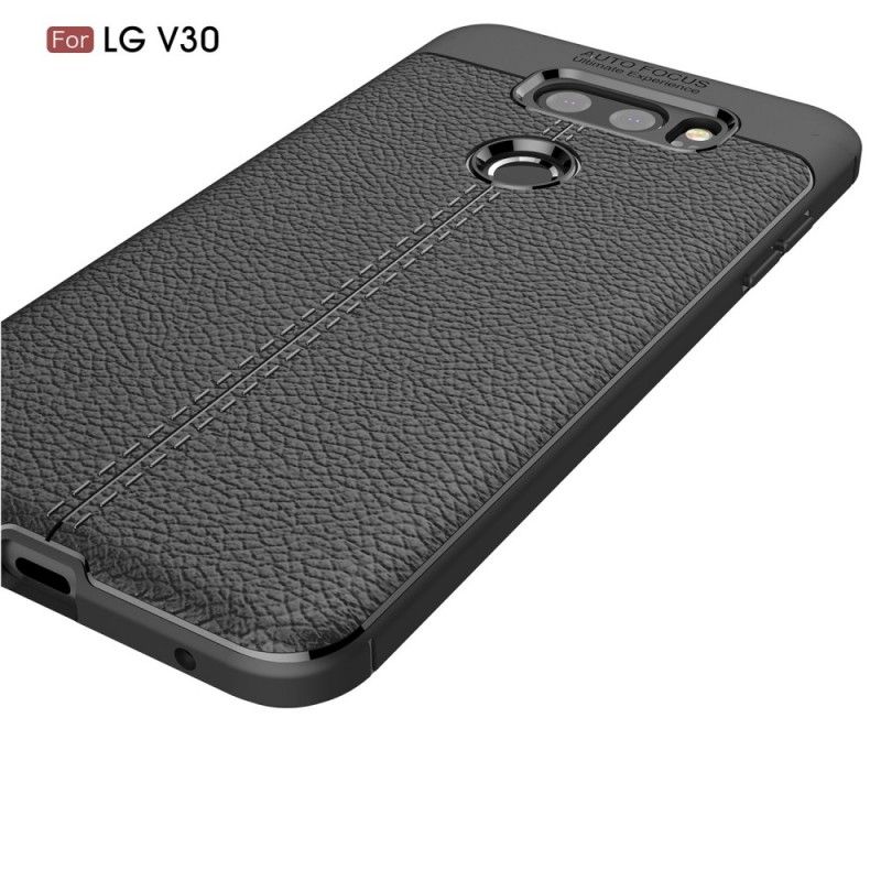 Hoesje voor LG V30 Rood Zwart Dubbellijns Lychee Leereffect