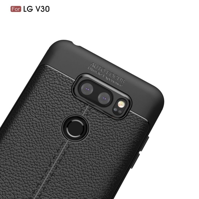 Hoesje voor LG V30 Rood Zwart Dubbellijns Lychee Leereffect