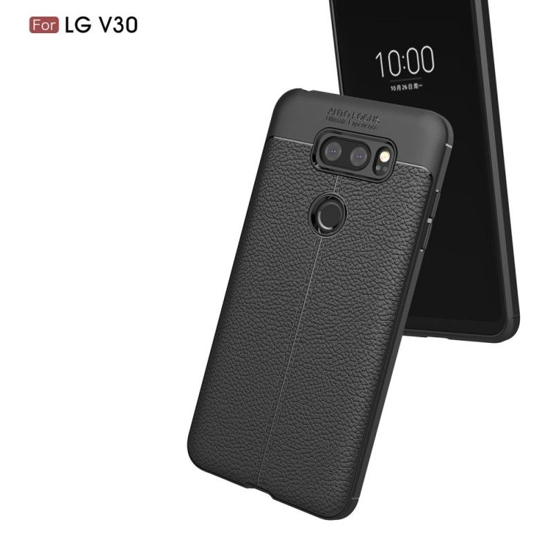 Hoesje voor LG V30 Rood Zwart Dubbellijns Lychee Leereffect