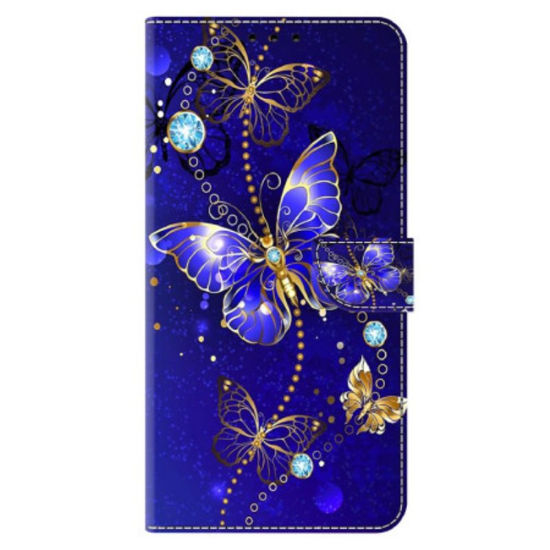 Bescherming Hoesje Xiaomi Redmi Note 13 4g Diamantvlinders Op Blauwe Achtergrond