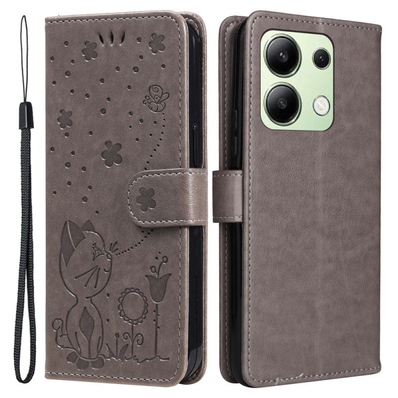 Flip Case Leren Xiaomi Redmi Note 13 4g Kat En Bijen Met Riem