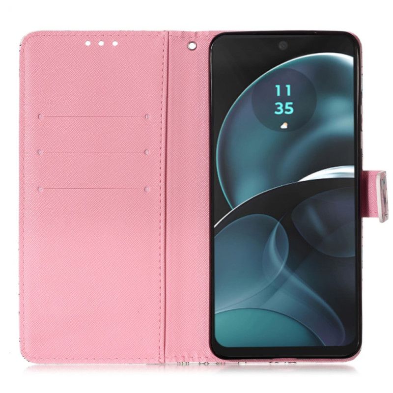 Flip Case Leren Xiaomi Redmi Note 13 4g Roze Vlinders Met Riem