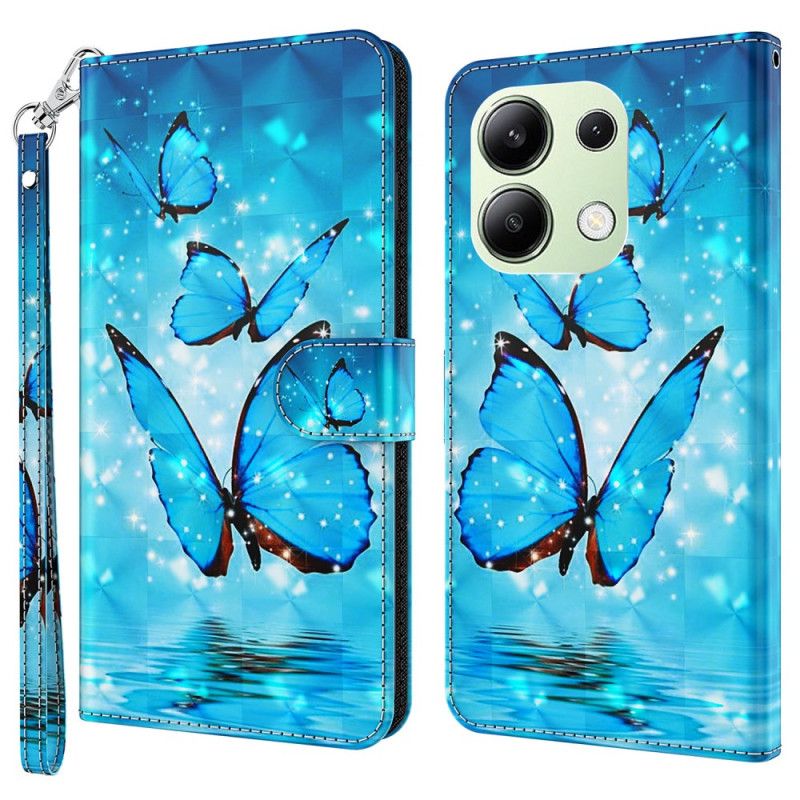 Folio-hoesje Xiaomi Redmi Note 13 4g Telefoonhoesje Blauwe Vlinders Met Riem