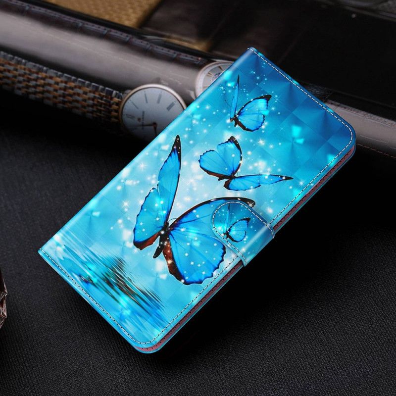 Folio-hoesje Xiaomi Redmi Note 13 4g Telefoonhoesje Blauwe Vlinders Met Riem