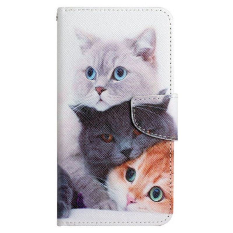 Folio-hoesje Xiaomi Redmi Note 13 4g Telefoonhoesje Drie Katten Met Riemen