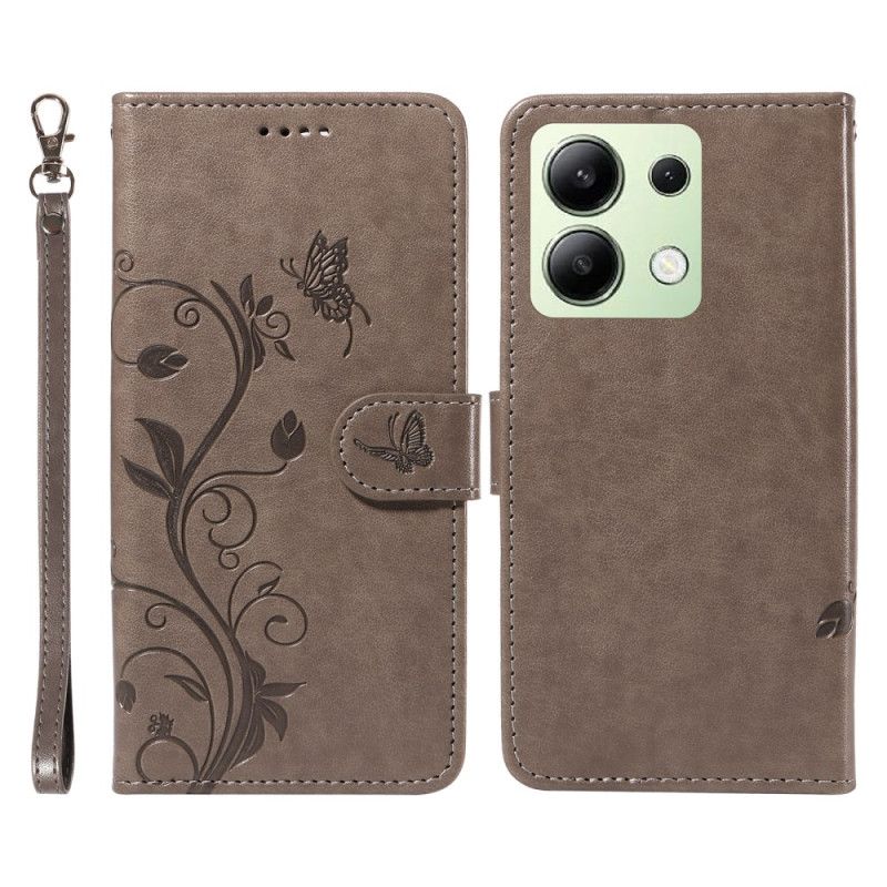 Folio-hoesje Xiaomi Redmi Note 13 4g Telefoonhoesje Vlinders En Bloemen Met Koord