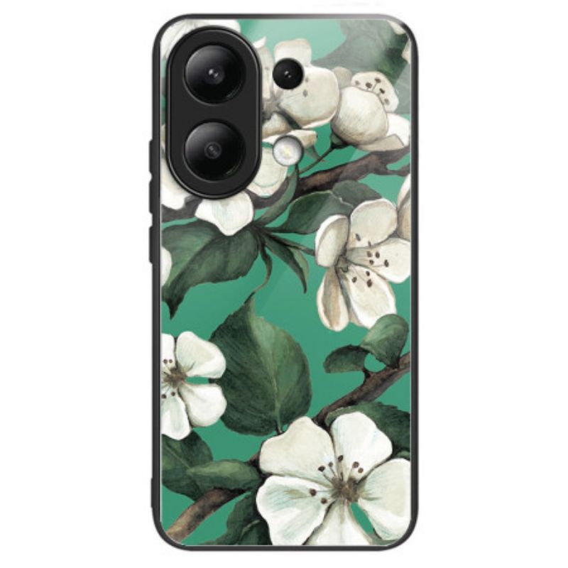 Hoesje Voor Xiaomi Redmi Note 13 4g Gehard Glas Witte Bloemen