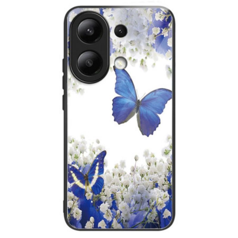 Hoesje Xiaomi Redmi Note 13 4g Blauwe Vlinders Van Gehard Glas Bescherming Hoesje