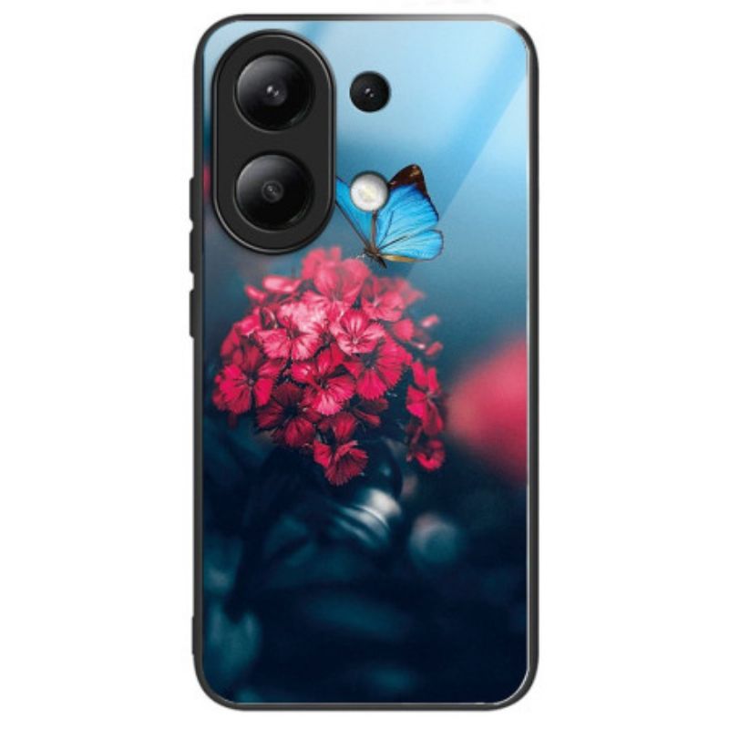 Hoesje Xiaomi Redmi Note 13 4g Gehard Glas Rode Bloemen En Vlinders