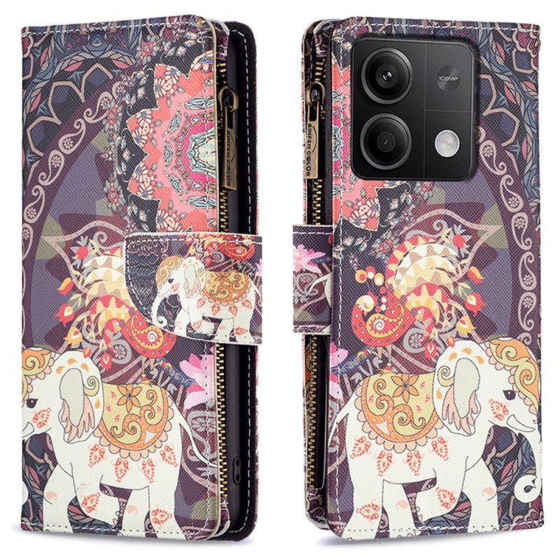 Leren Hoesje Voor Xiaomi Redmi Note 13 4g Indische Olifant Portemonnee