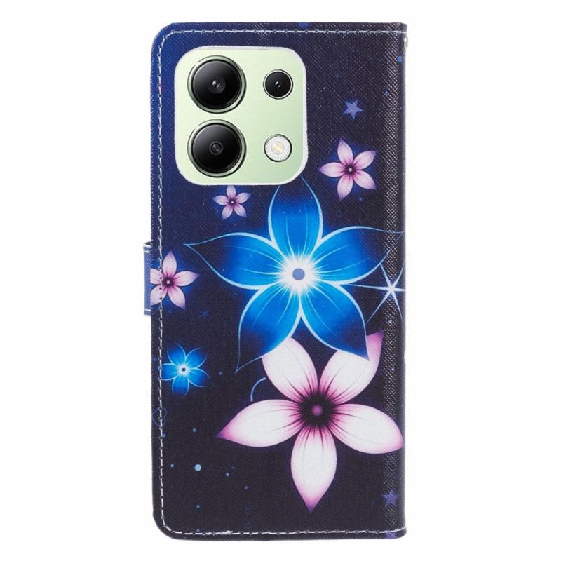 Leren Hoesje Voor Xiaomi Redmi Note 13 4g Maanbloemen Met Riempje