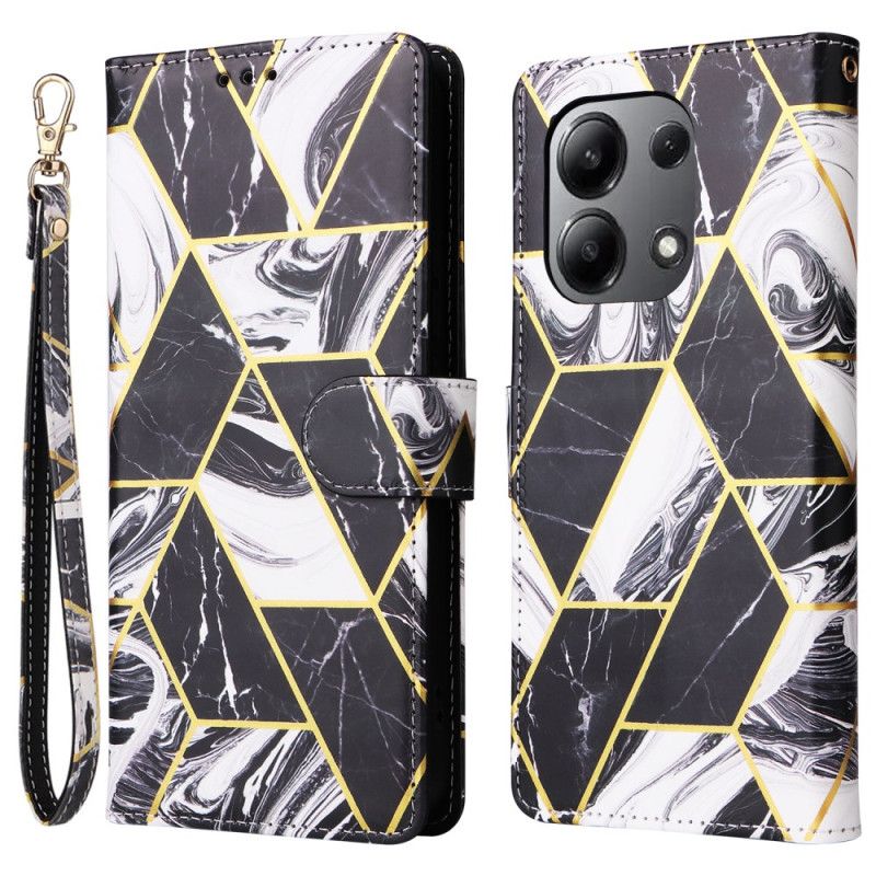 Leren Hoesje Xiaomi Redmi Note 13 4g Marmeren Stijl Met Riem Bescherming Hoesje