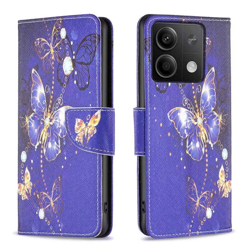 Leren Hoesje Xiaomi Redmi Note 13 4g Paarse Vlinders Bescherming Hoesje