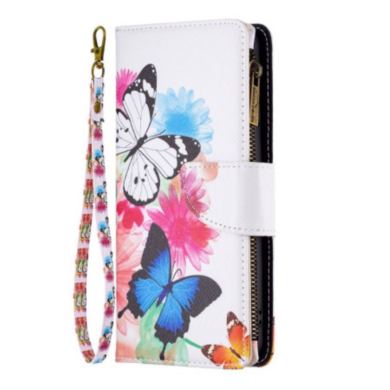 Leren Hoesje Xiaomi Redmi Note 13 4g Portemonnee Met Twee Aquarelvlinders Bescherming Hoesje