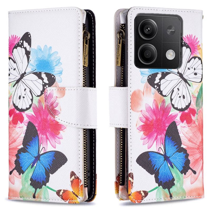 Leren Hoesje Xiaomi Redmi Note 13 4g Portemonnee Met Twee Aquarelvlinders Bescherming Hoesje