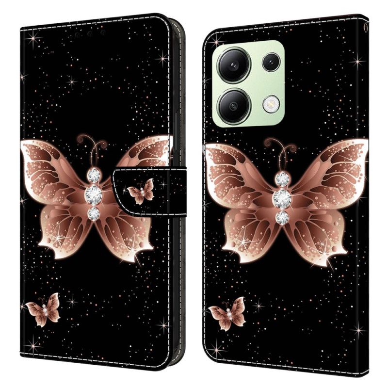 Leren Hoesje Xiaomi Redmi Note 13 4g Roze Diamantvlinders