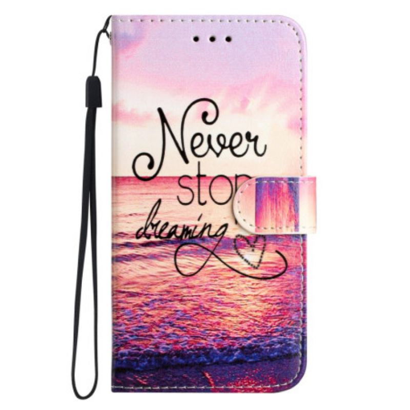 Flip Case Leren Motorola Edge 50 Stop Nooit Met Dromen Met Riem