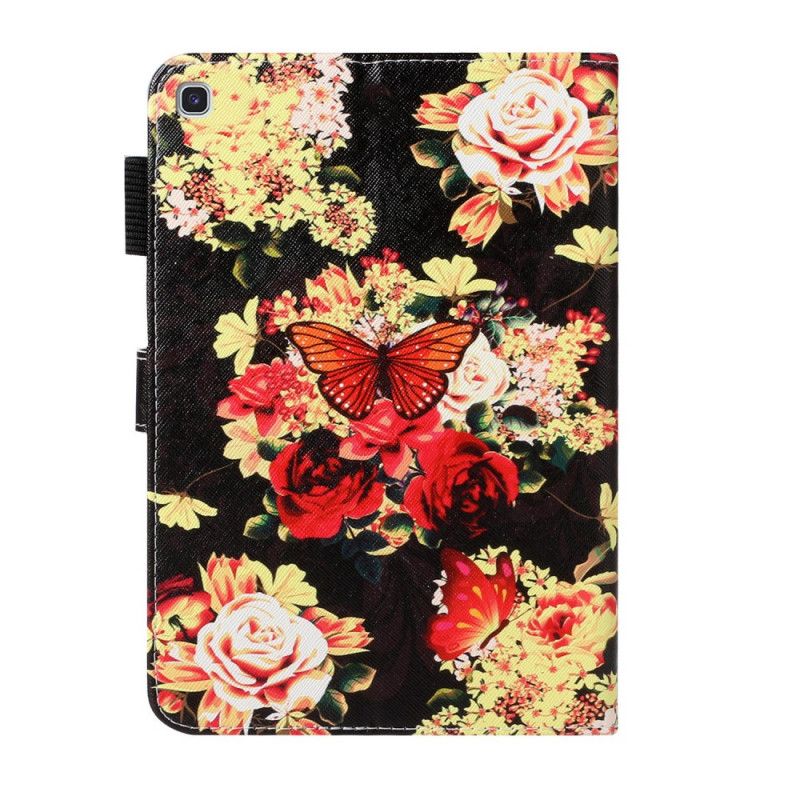 Leren Hoesje Samsung Galaxy Tab S5e Wit Zwart Bloemen