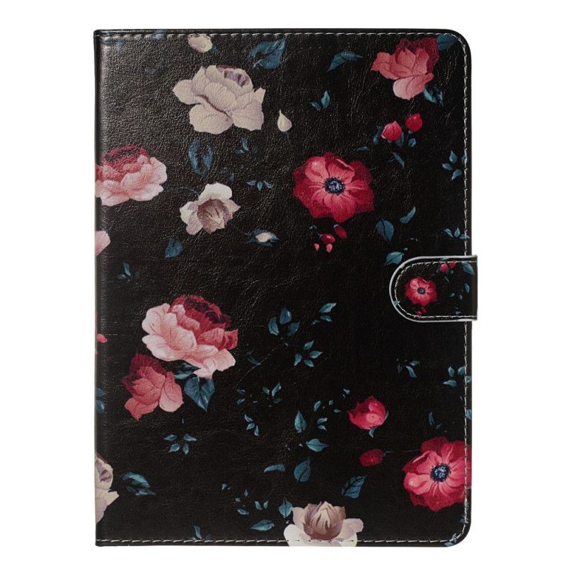 Leren Hoesje Samsung Galaxy Tab S5e Wit Zwart Bloemen