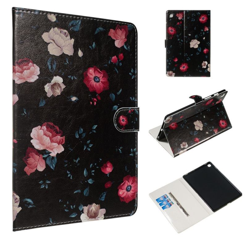 Leren Hoesje Samsung Galaxy Tab S5e Wit Zwart Bloemen