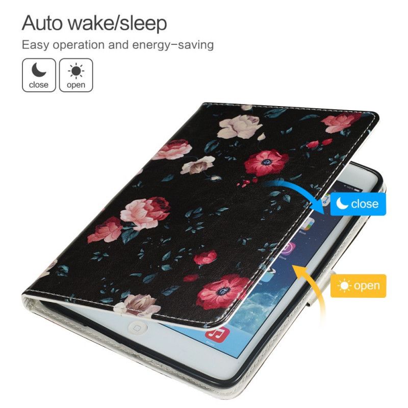 Leren Hoesje Samsung Galaxy Tab S5e Wit Zwart Bloemen