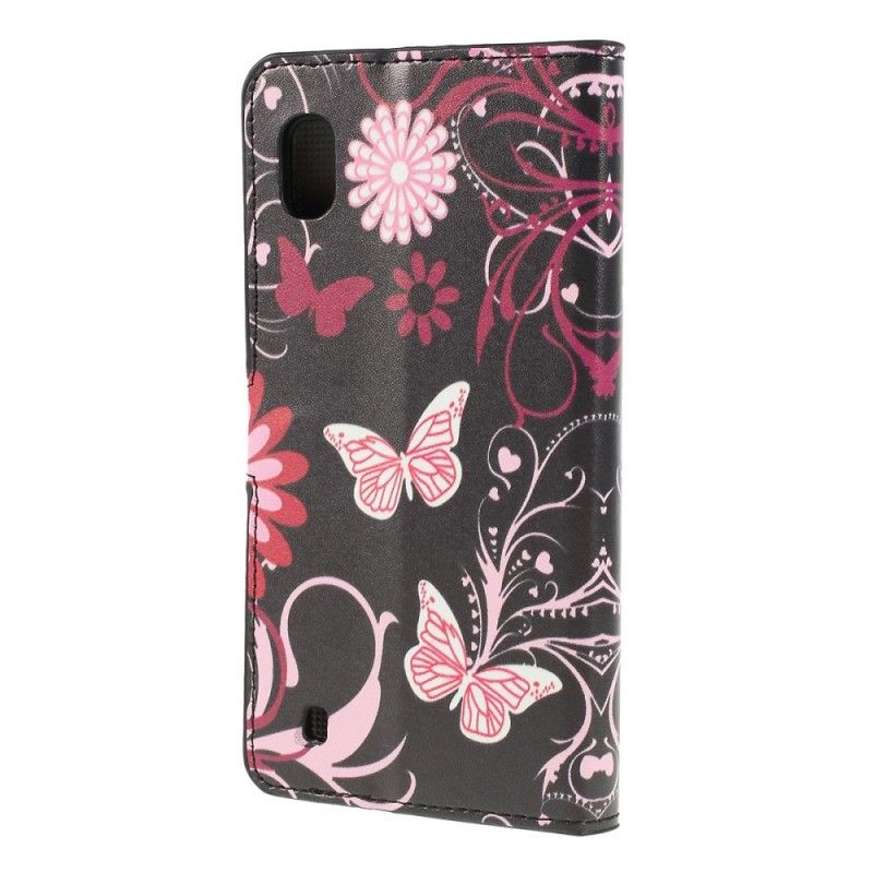 Bescherming Hoesje Samsung Galaxy A10 Wit Zwart Vlinders En Bloemen
