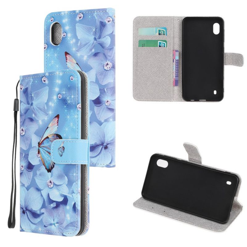 Cover Folio-hoesje Samsung Galaxy A10 Telefoonhoesje Diamanten Vlinders Met String