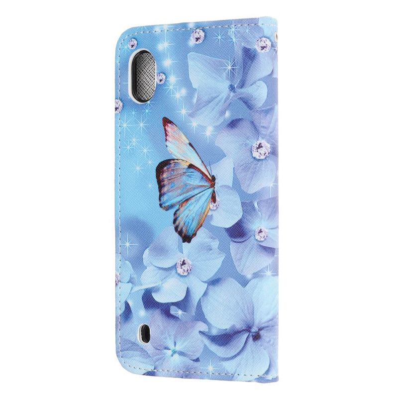 Cover Folio-hoesje Samsung Galaxy A10 Telefoonhoesje Diamanten Vlinders Met String