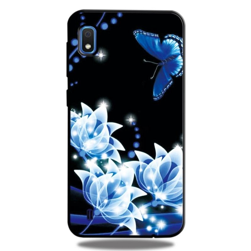 Cover Hoesje Samsung Galaxy A10 Telefoonhoesje Vlinder En Blauwe Bloemen