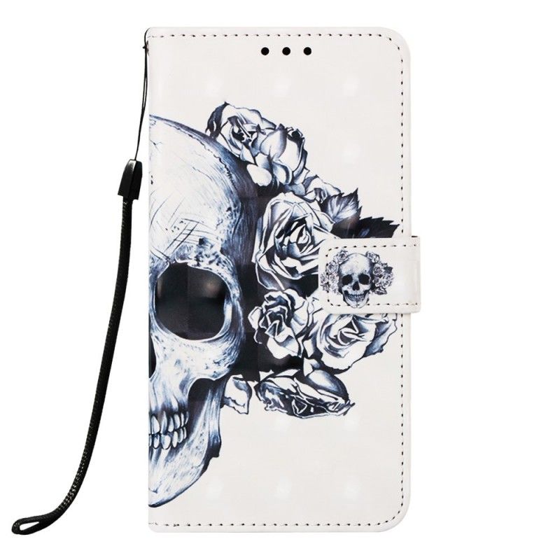 Flip Case Leren Samsung Galaxy A10 Gebloemde Schedel