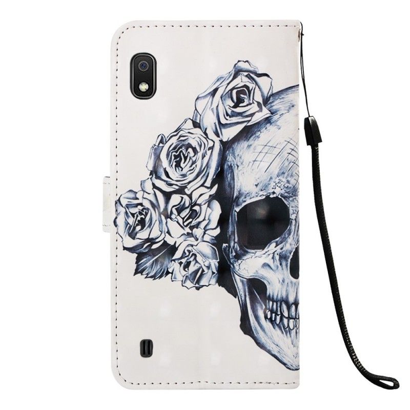 Flip Case Leren Samsung Galaxy A10 Gebloemde Schedel