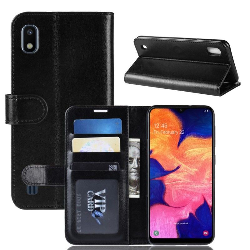 Flip Case Leren Samsung Galaxy A10 Wit Zwart Design Leereffect