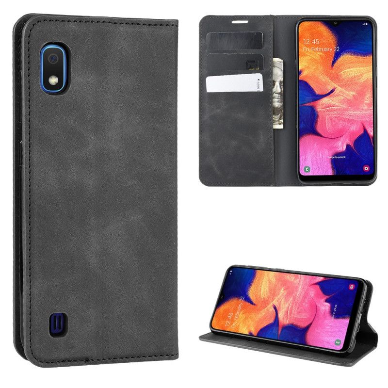 Folio-hoesje Samsung Galaxy A10 Grijs Zwart Zacht Leereffect