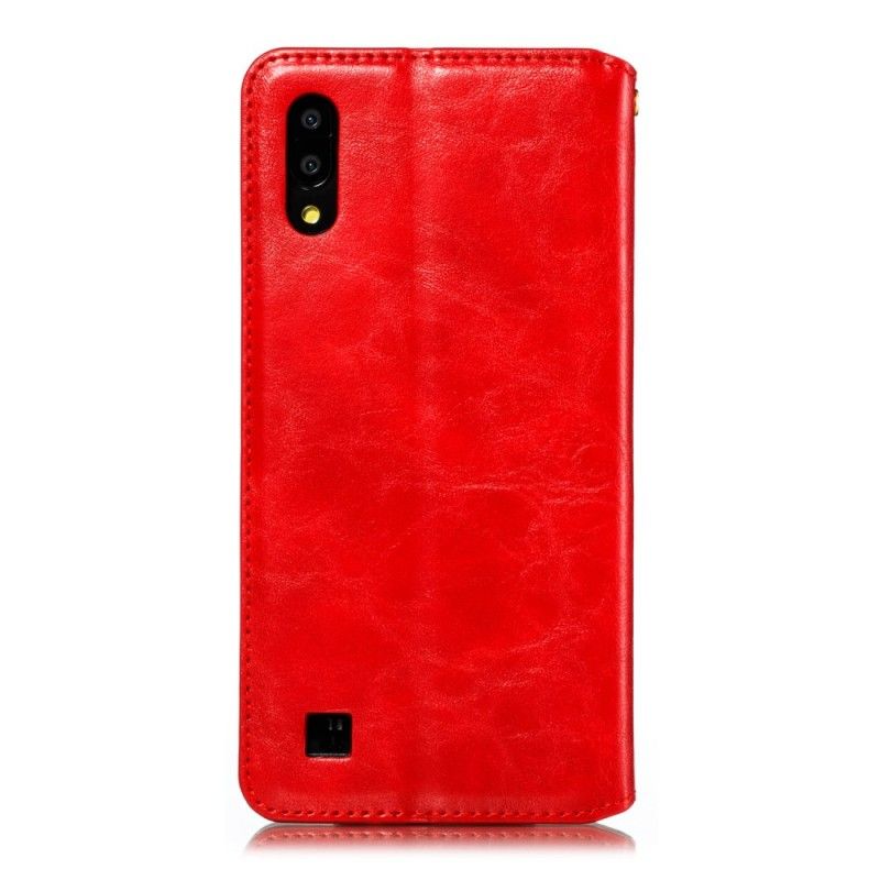 Folio-hoesje voor Samsung Galaxy A10 Donkerblauw Rood Elegante Lederen Stijl Met Riem