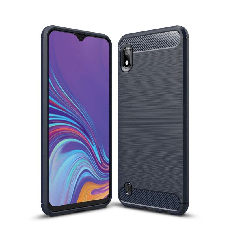 Hoesje Samsung Galaxy A10 Donkerblauw Zwart Geborsteld Koolstofvezel