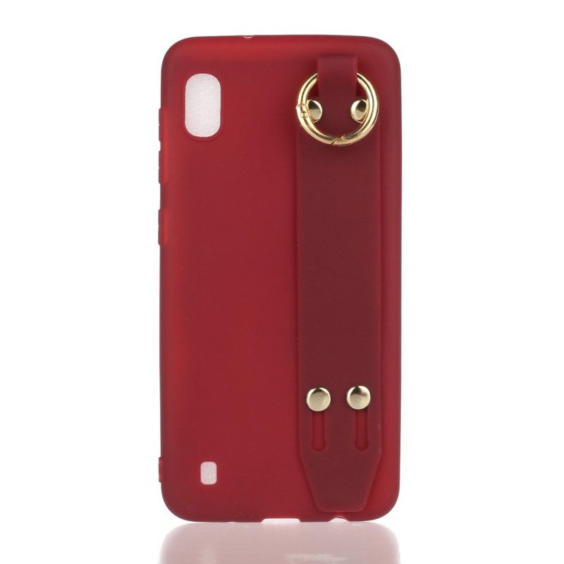 Hoesje Samsung Galaxy A10 Geel Rood Siliconen Met Draagband