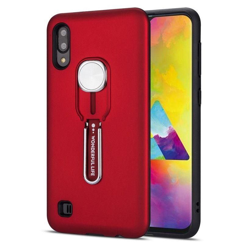 Hoesje Samsung Galaxy A10 Goud Rood Gewonnen Leven Met Steunring