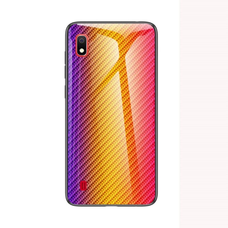 Hoesje Samsung Galaxy A10 Magenta Zwart Koolstofvezel Gehard Glas