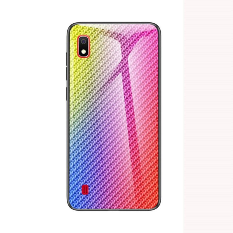 Hoesje Samsung Galaxy A10 Magenta Zwart Koolstofvezel Gehard Glas