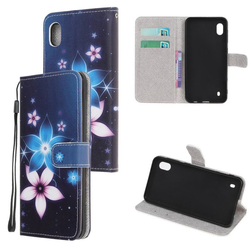 Leren Hoesje Samsung Galaxy A10 Maanbloemen Met String