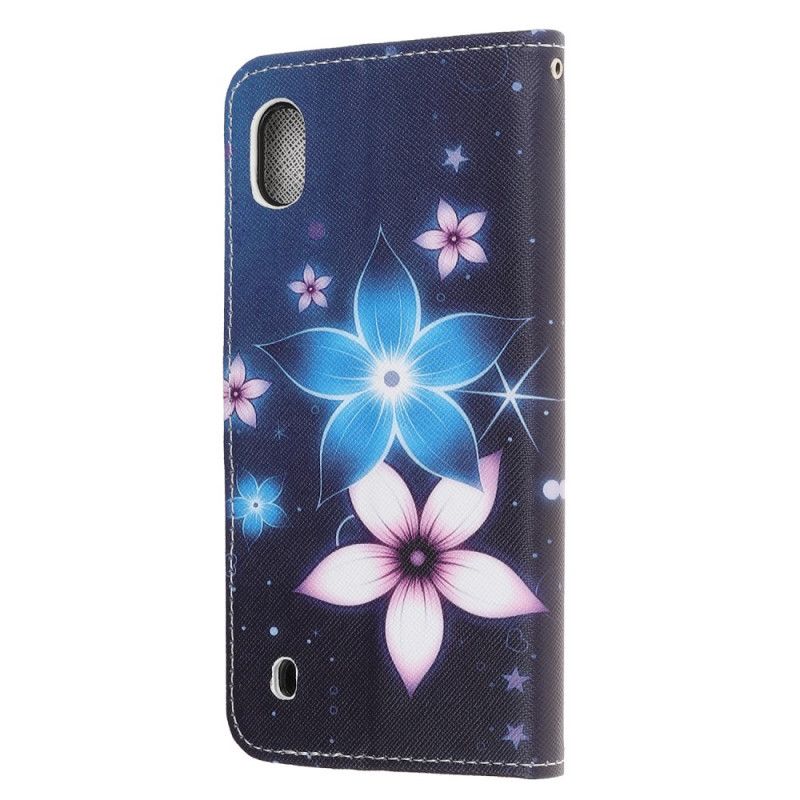 Leren Hoesje Samsung Galaxy A10 Maanbloemen Met String