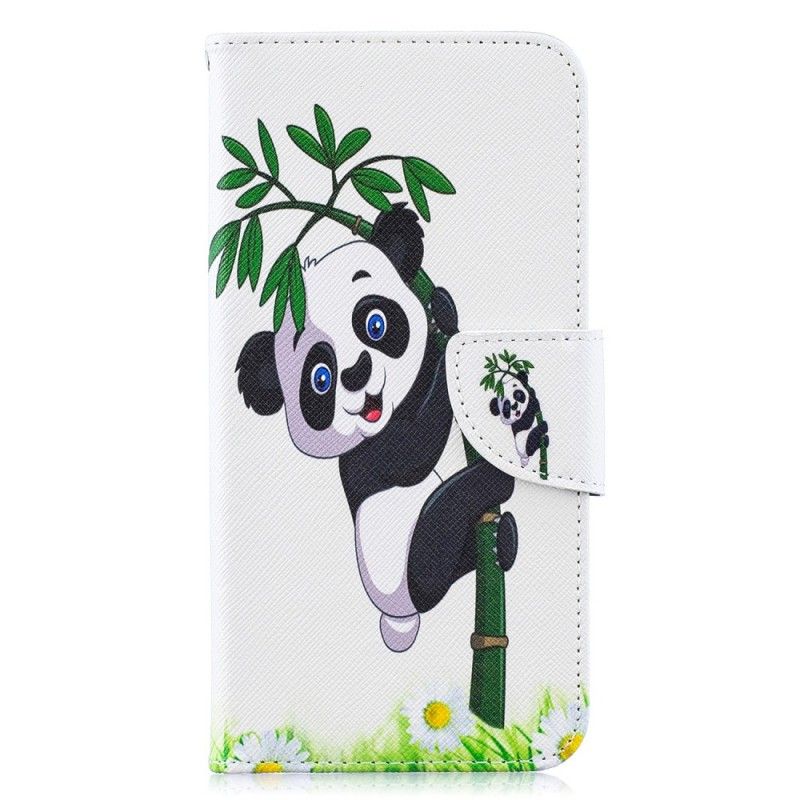 Leren Hoesje Samsung Galaxy A10 Panda Op Bamboe