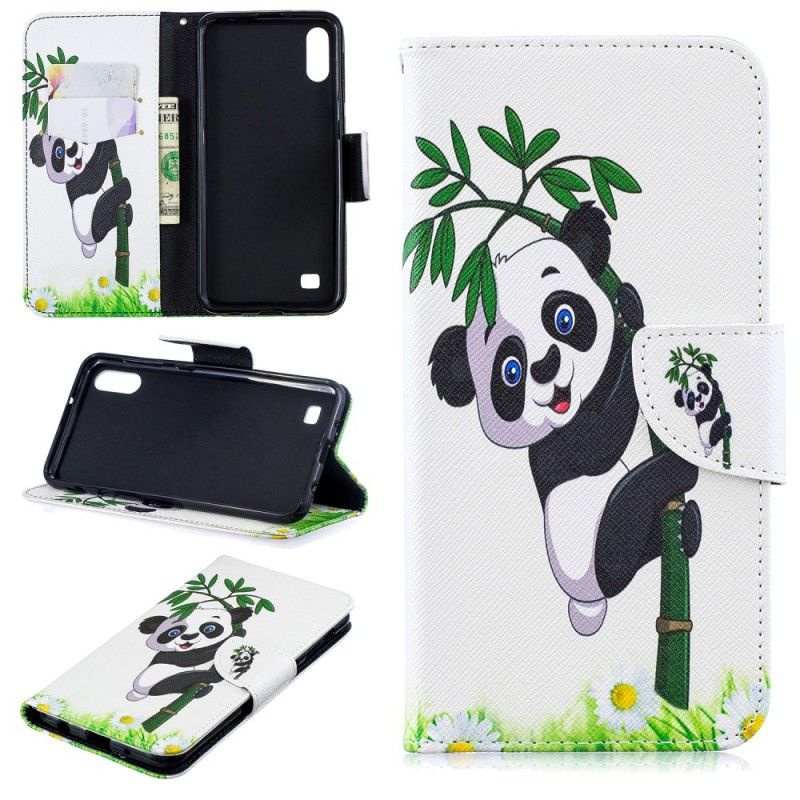 Leren Hoesje Samsung Galaxy A10 Panda Op Bamboe