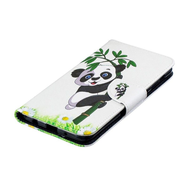 Leren Hoesje Samsung Galaxy A10 Panda Op Bamboe