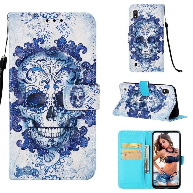 Leren Hoesje Samsung Galaxy A10 Telefoonhoesje Blauwe Schedel